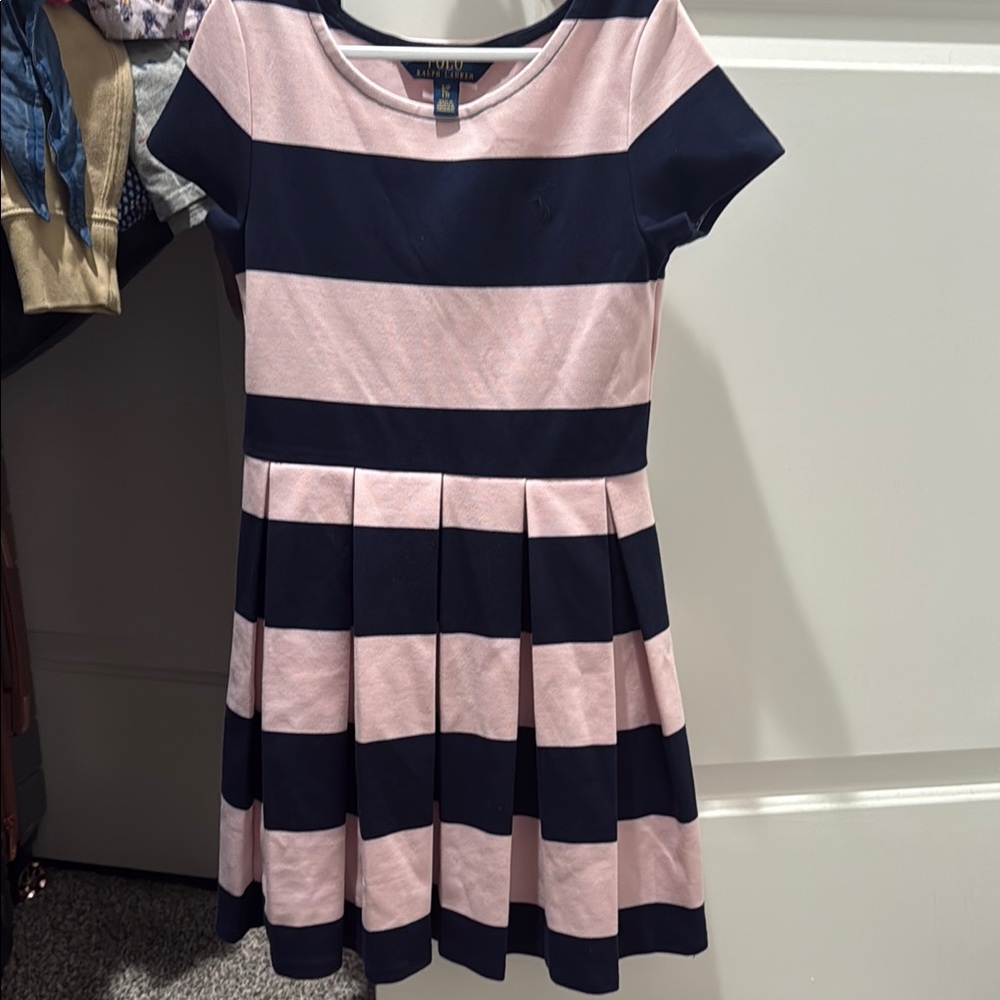 Polo by Ralph Lauren Pink and Blue Pleated Fit and Flare Dress